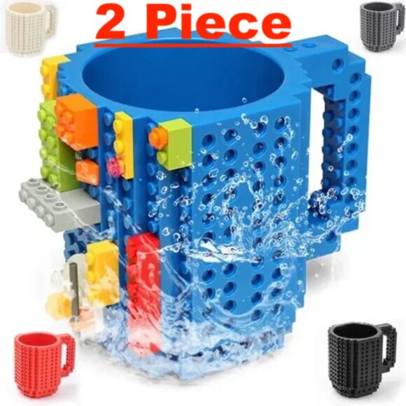 2 PIECE Creative Build-On Brick Mug Coffee Cup - Picture 1 of 8